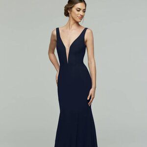 Jovani Navy Blue Plunging Neck and Back Mermaid Dress Size 4